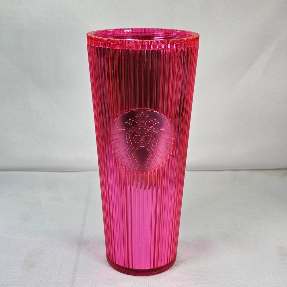 Starbucks Pink Pleated Venti Tumbler 24oz Cold Cup No Lid 2023 710ml
